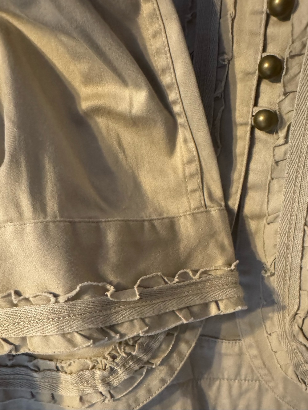 Chico's Taupe Ruffle-Trim Button-Front Utility Jacket - Picture 4 of 7